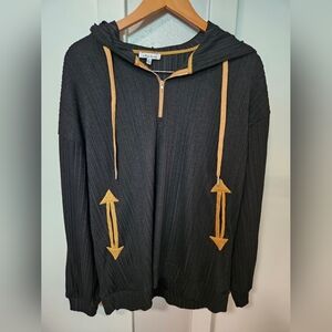 White Birch Black Ribbed Hoodie with Contrast Arrows & Half-Zip (Size L )